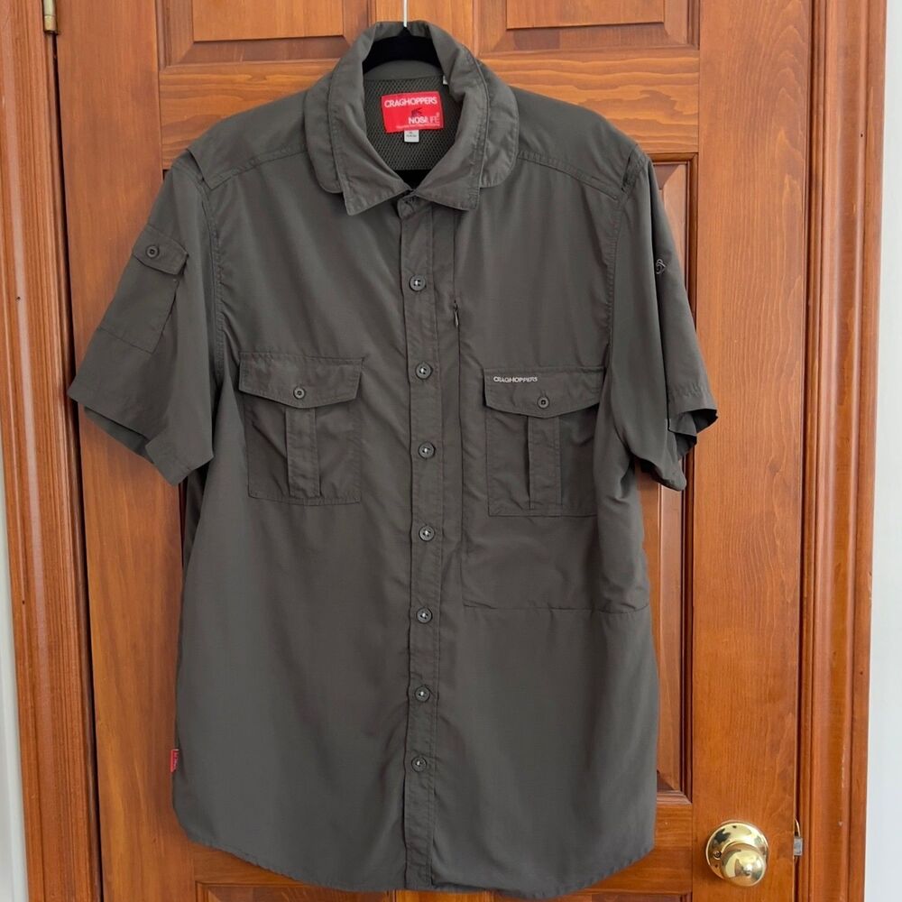 Craghoppers NosiLife Mens XL Short Sleeve Button Up Shirt Green Insect Repellent